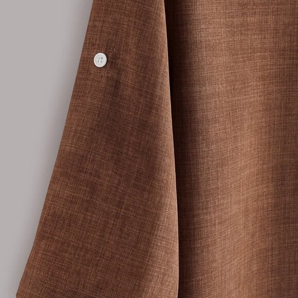 Coffee Brown Casual Mens Half Button Roll Up Sleeve Shirt - Picture 4 of 5